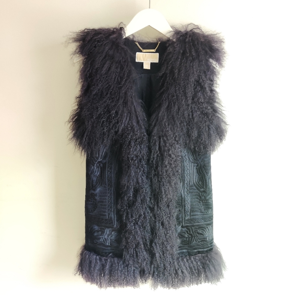 Michael Kors Embroidered Fur-trimmed Wool Vest